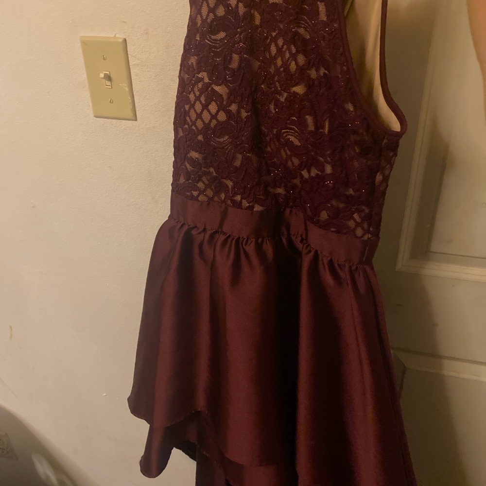 Dillards Burgundy Lace High-Low Formal Dress
